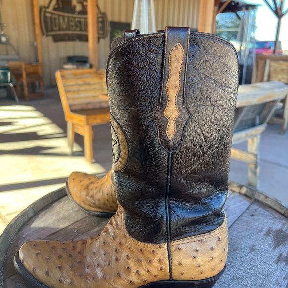 Black Jack Full Quill Ostrich Cowboy Boots 10D Handmade USA LONE STAR INLAY main image 7